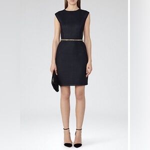 Reiss Size 6 Navy Blue Textured Mesh Cap Sleep Sheath Granger Dress